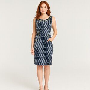 NWOT London Times Sailboat Print Sheath Dress Navy Lime Green Nautical Chic Sz 8